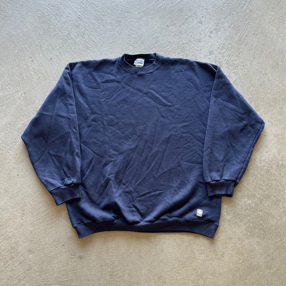 Vintage 80s Discus Athletics Blank Sweatshirt Size 3XL Navy Blue Cotton Crewneck